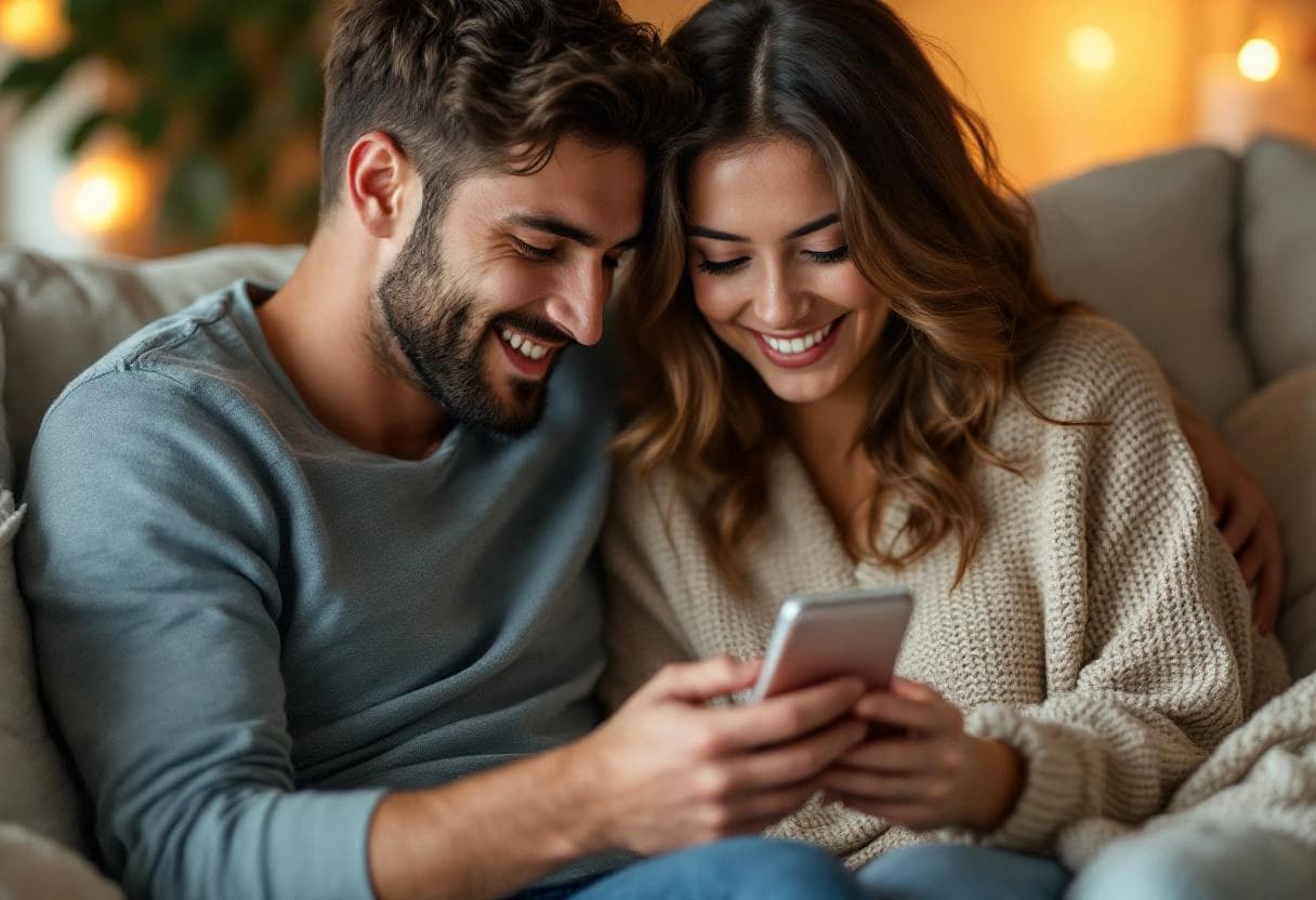 página de amor personalizada aberta no celular com fotos do casal