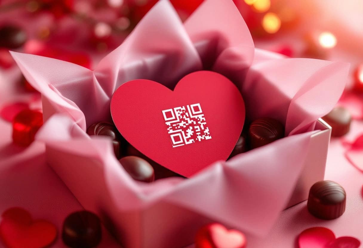 qr code coração dentro de caixa de presente para namorada