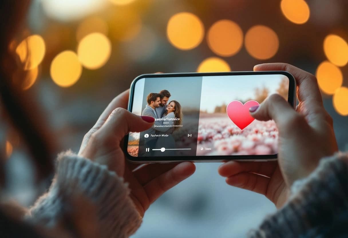 página de amor personalizada aberta no celular com fotos do casal