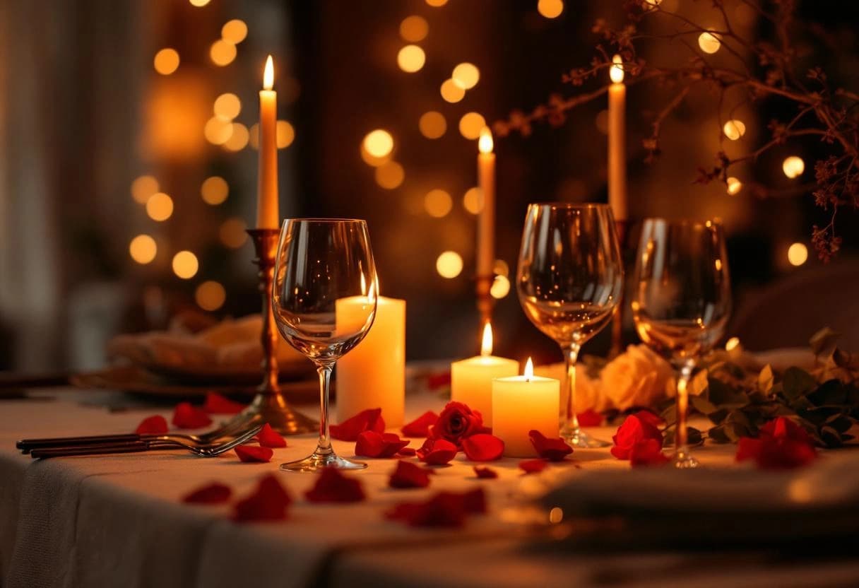Romantic dinner with smart lighting ambiance