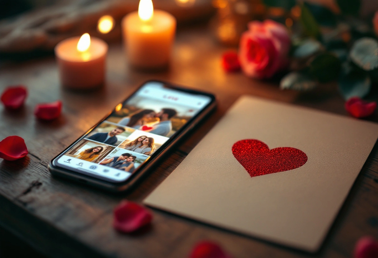 Página de amor aberta no celular ao lado de um cartão impresso com QR code em formato de coração