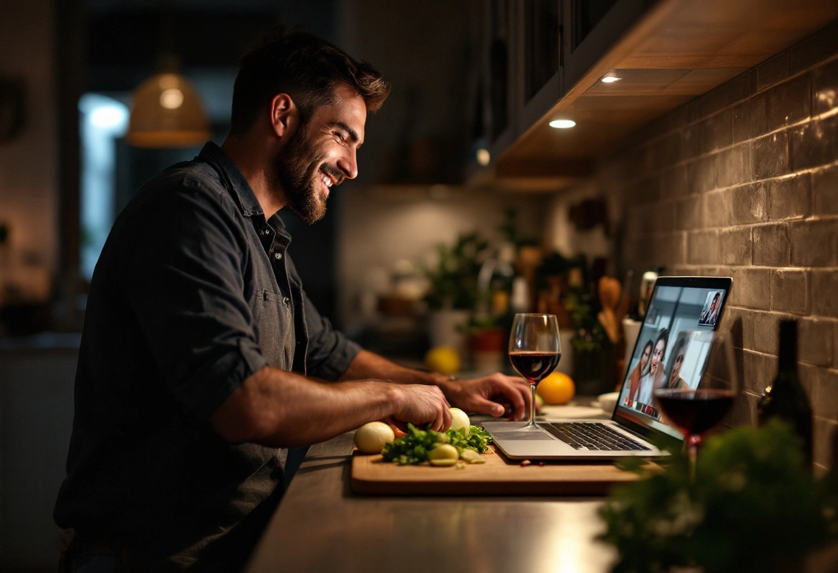 Cooking the same meal together on a video call as a long distance relationship date idea